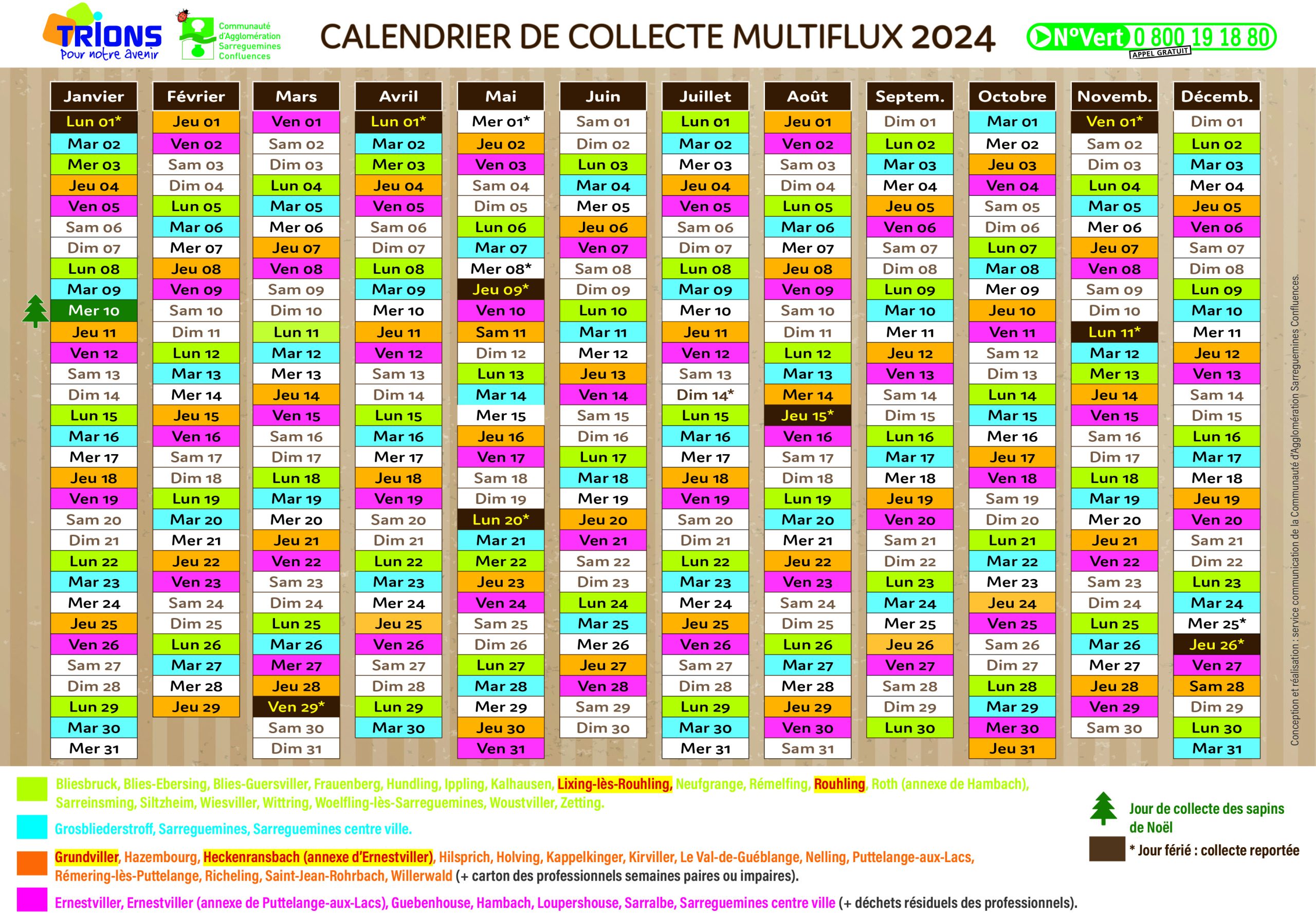 Calendrier de collecte multiflux 2024