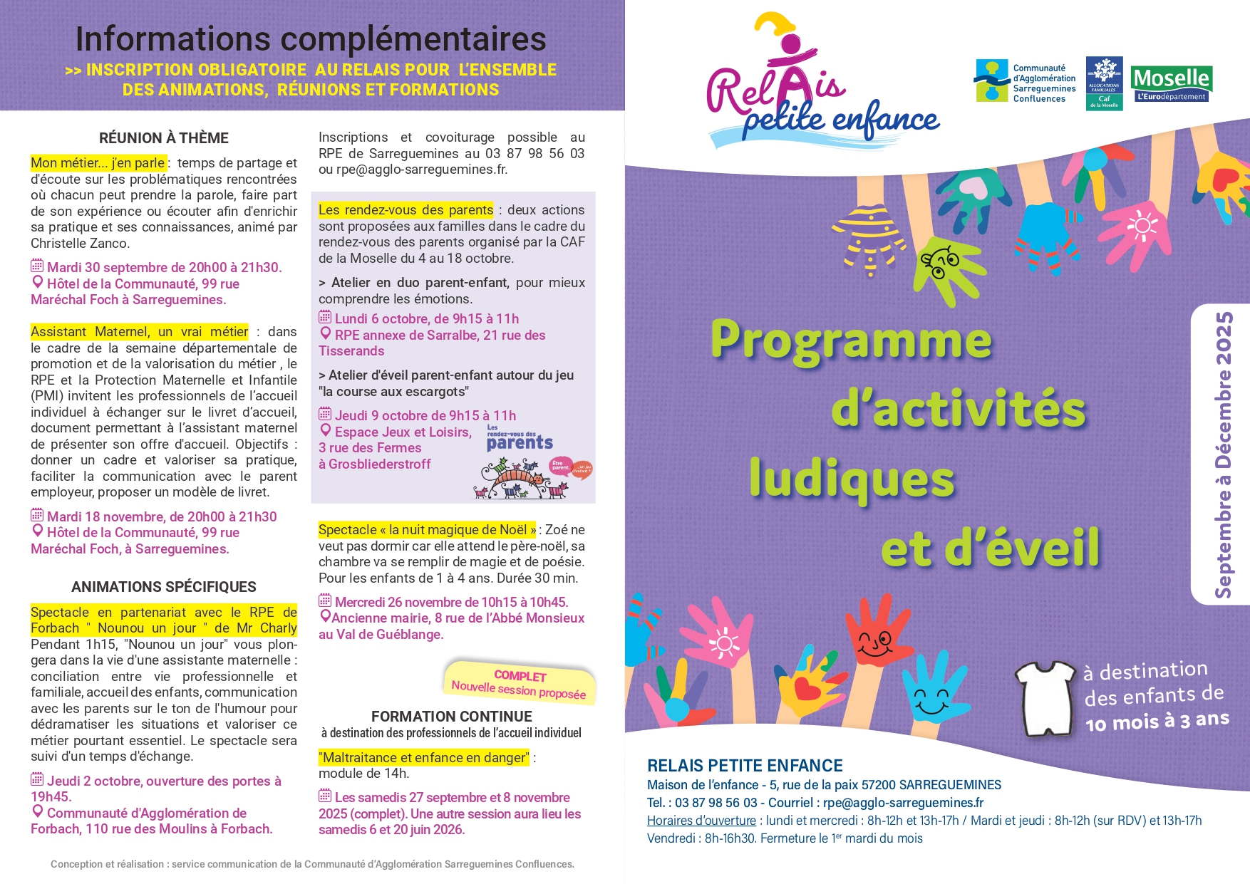 RELAIS PETITE ENFANCE : CALENDRIER DU DERNIER TRIMESTRE 2025