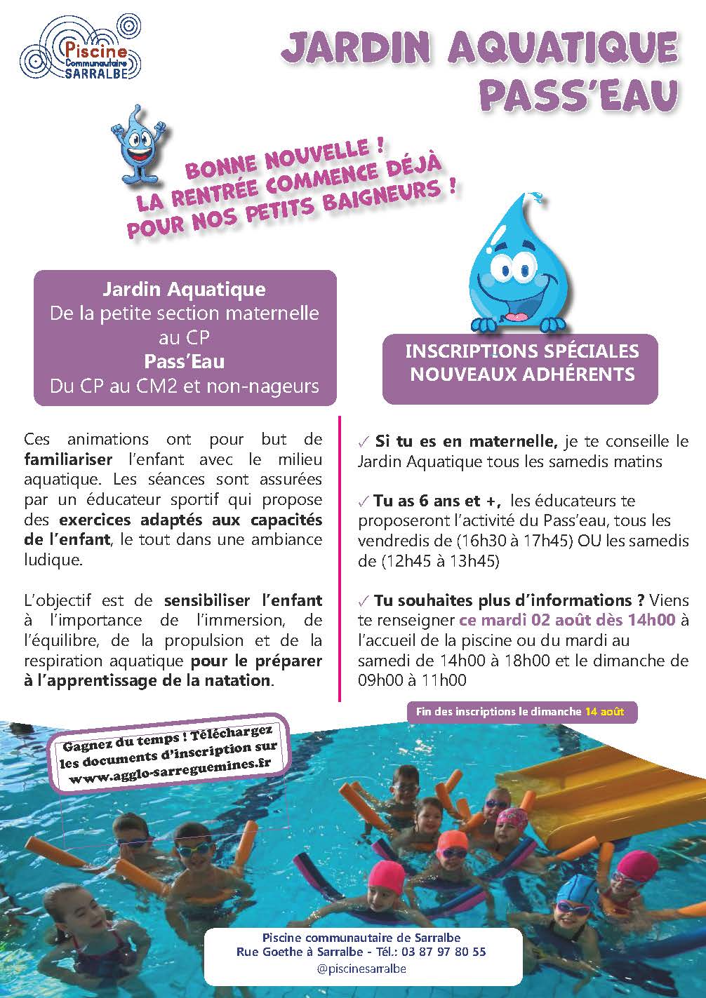 Inscriptions Jardin Aquatique et Pass’Eau à Sarralbe