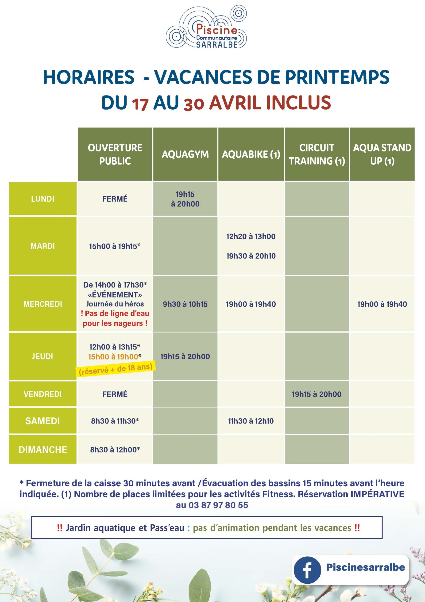 Horaires de la piscine de Sarralbe pendant les vacances