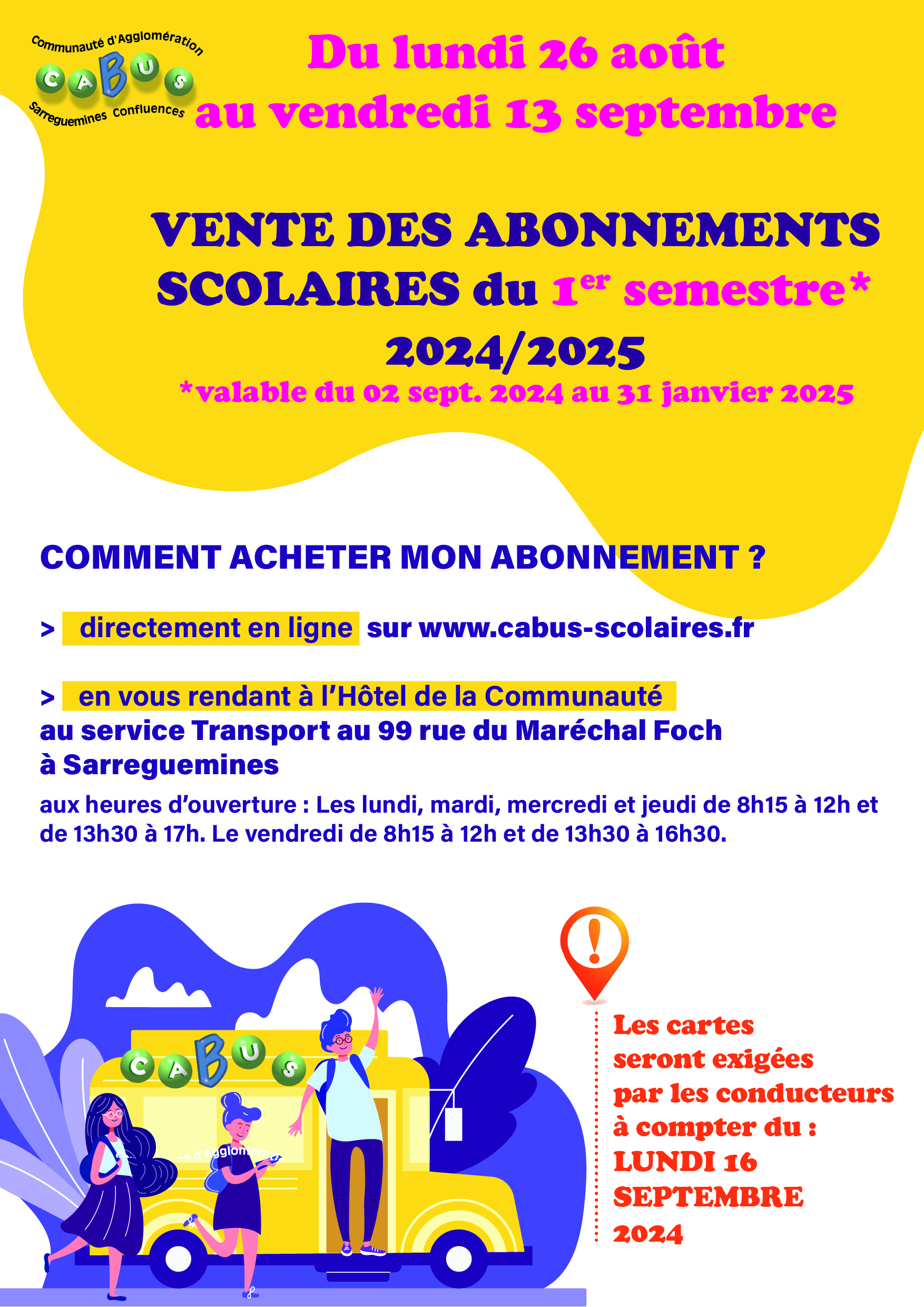 VENTE DES ABONNEMENTS SCOLAIRES SEMESTRIELS