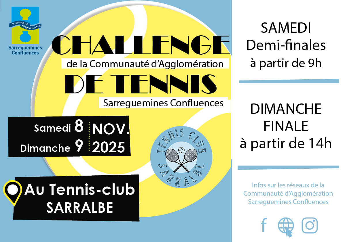 FINALE DU CHALLENGE DE TENNIS A L’AGGLO LE 9  NOVEMBRE
